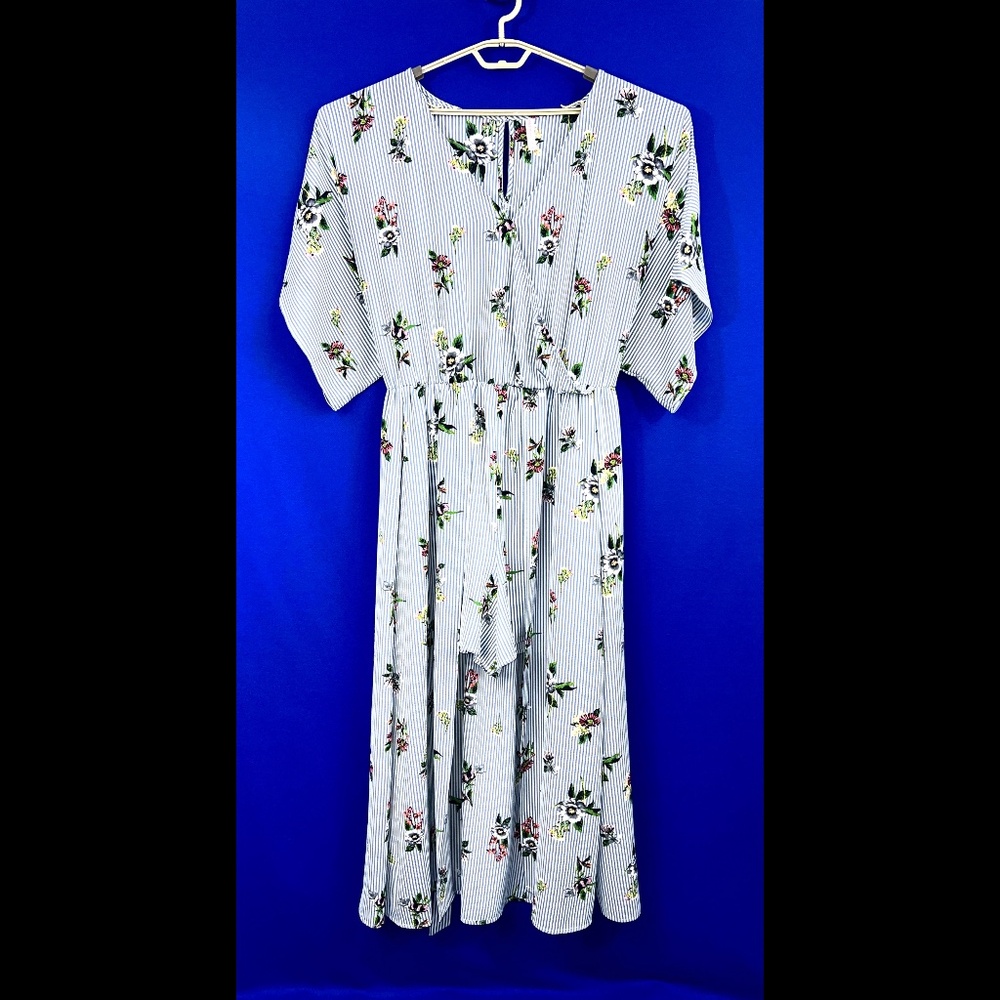 SOLD! •Like New |•XHILARATION•| Pretty Floral Striped Slit Maxi Romper Dress - Picture 2 of 14